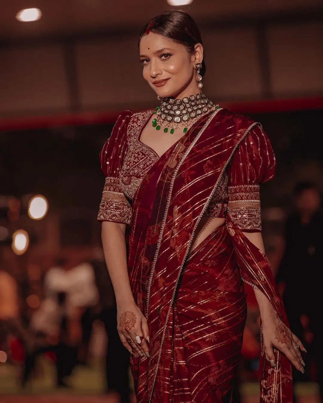 Ankita Lokhande in Indian Traditional Maroon Saree Blouse